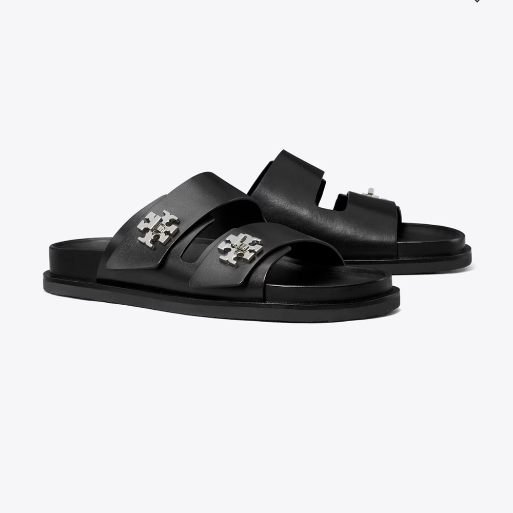 Tory Burch Black Turnlock Sport Slides with Silver Accents - Picture 6 of 6